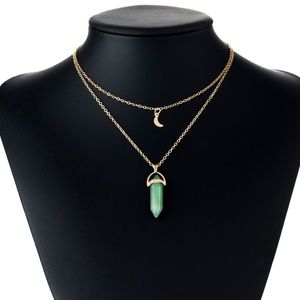 Green Aventurine birth-stone gold plated necklace